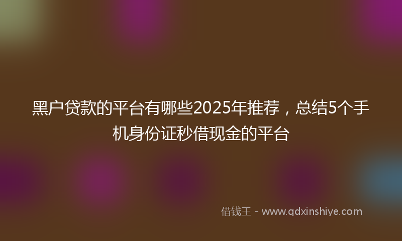 黑户贷款的平台有哪些2025年推荐，总结5个手机身份证秒借现金的平台