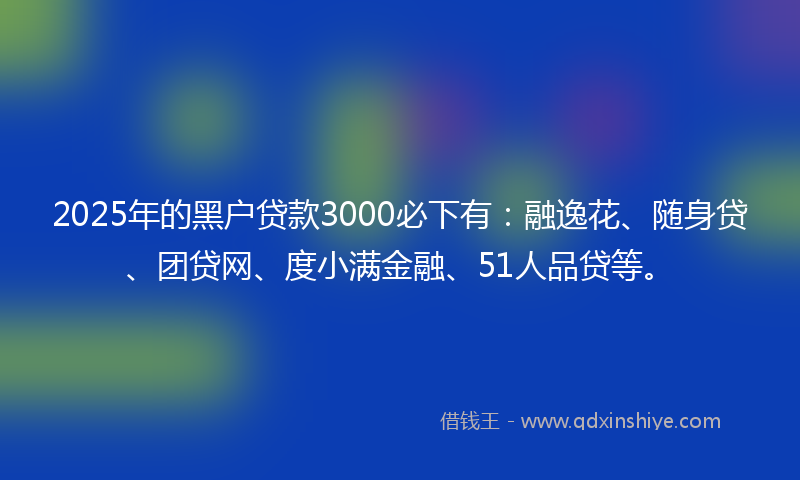 2025年的黑户贷款3000必下有：融逸花、随身贷、团贷网、度小满金融、51人品贷等。