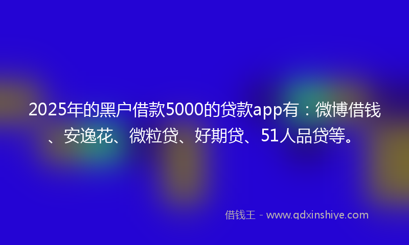 2025年的黑户借款5000的贷款app有：微博借钱、安逸花、微粒贷、好期贷、51人品贷等。