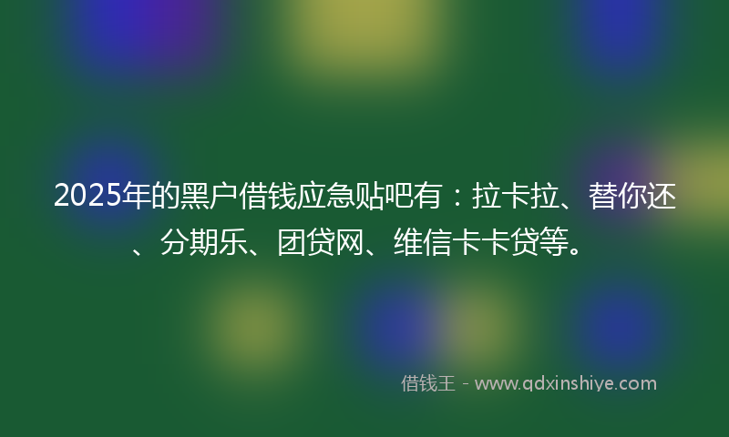 2025年的黑户借钱应急贴吧有：拉卡拉、替你还、分期乐、团贷网、维信卡卡贷等。