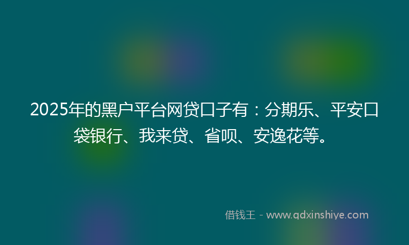 2025年的黑户平台网贷口子有：分期乐、平安口袋银行、我来贷、省呗、安逸花等。