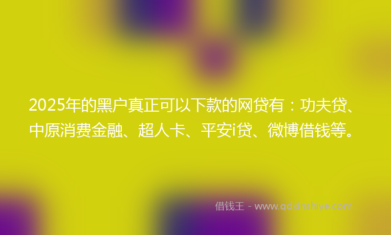 2025年的黑户真正可以下款的网贷有：功夫贷、中原消费金融、超人卡、平安i贷、微博借钱等。