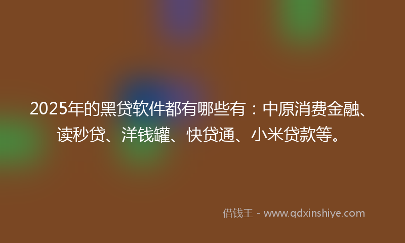 2025年的黑贷软件都有哪些有：中原消费金融、读秒贷、洋钱罐、快贷通、小米贷款等。