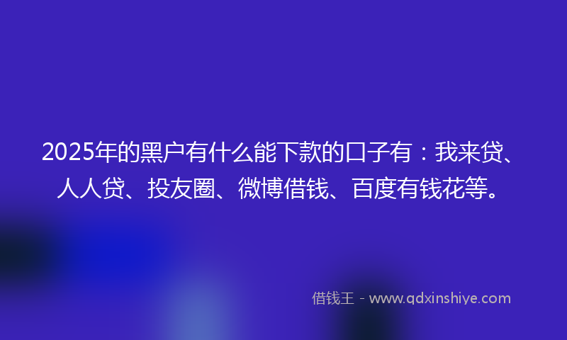 2025年的黑户有什么能下款的口子有：我来贷、人人贷、投友圈、微博借钱、百度有钱花等。