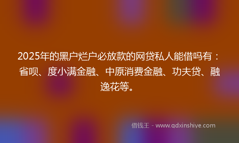 2025年的黑户烂户必放款的网贷私人能借吗有：省呗、度小满金融、中原消费金融、功夫贷、融逸花等。