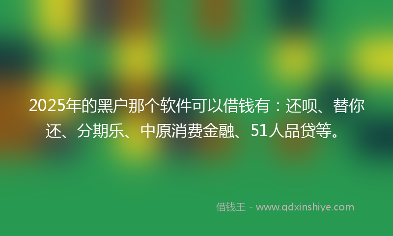 2025年的黑户那个软件可以借钱有：还呗、替你还、分期乐、中原消费金融、51人品贷等。