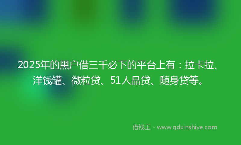 2025年的黑户借三千必下的平台上有：拉卡拉、洋钱罐、微粒贷、51人品贷、随身贷等。