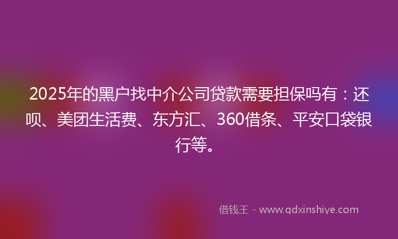 2025年的黑户找中介公司贷款需要担保吗有：还呗、美团生活费、东方汇、360借条、平安口袋银行等。