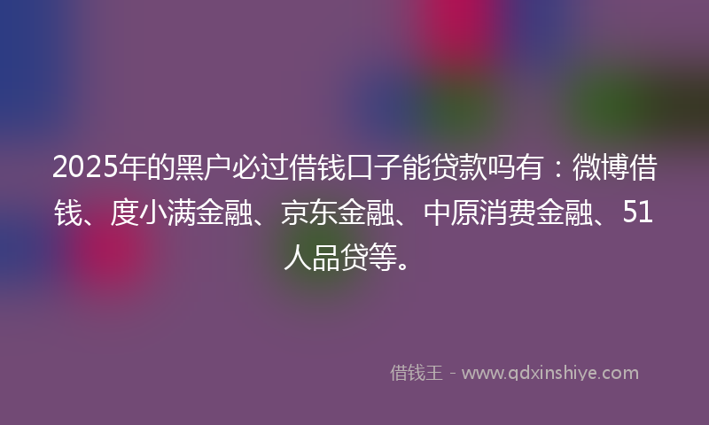 2025年的黑户必过借钱口子能贷款吗有：微博借钱、度小满金融、京东金融、中原消费金融、51人品贷等。