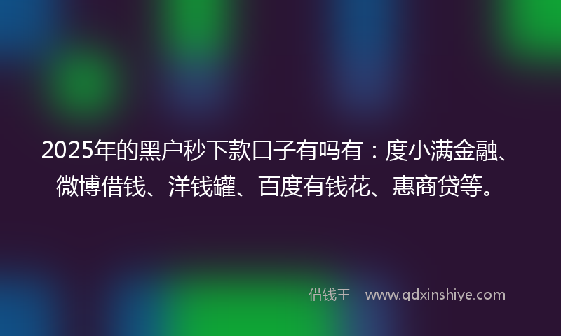 2025年的黑户秒下款口子有吗有：度小满金融、微博借钱、洋钱罐、百度有钱花、惠商贷等。
