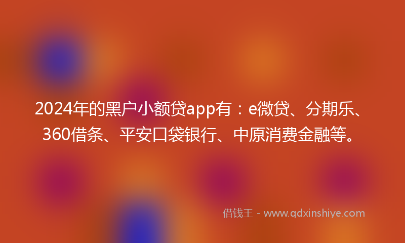 2024年的黑户小额贷app有：e微贷、分期乐、360借条、平安口袋银行、中原消费金融等。
