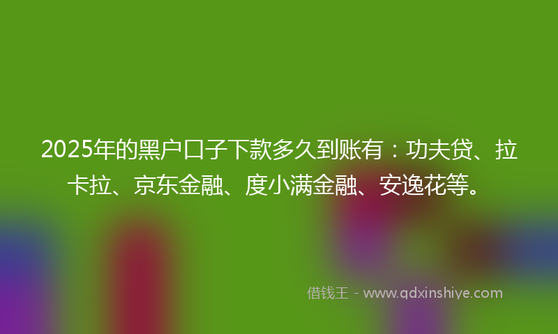 2025年的黑户口子下款多久到账有：功夫贷、拉卡拉、京东金融、度小满金融、安逸花等。
