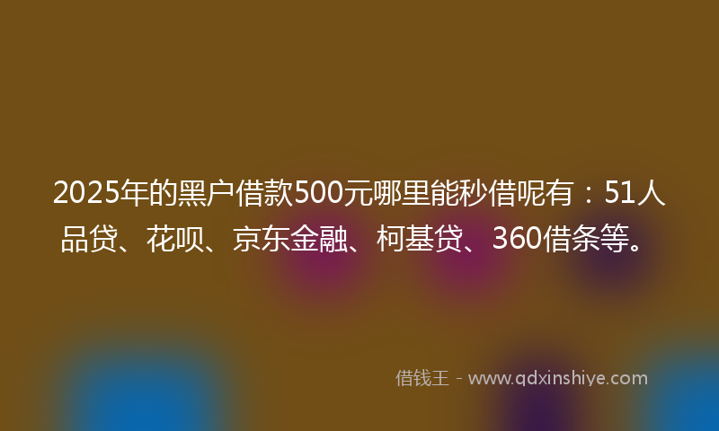 2025年的黑户借款500元哪里能秒借呢有：51人品贷、花呗、京东金融、柯基贷、360借条等。