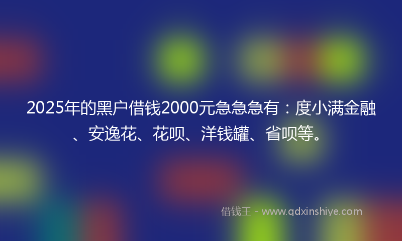 2025年的黑户借钱2000元急急急有：度小满金融、安逸花、花呗、洋钱罐、省呗等。