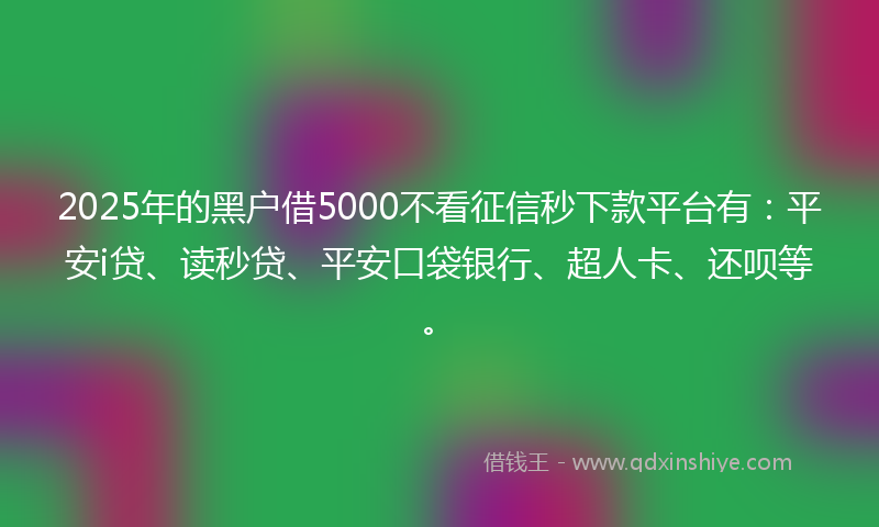 2025年的黑户借5000不看征信秒下款平台有：平安i贷、读秒贷、平安口袋银行、超人卡、还呗等。