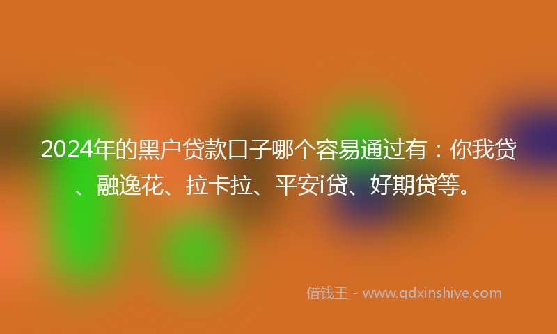 2024年的黑户贷款口子哪个容易通过有：你我贷、融逸花、拉卡拉、平安i贷、好期贷等。