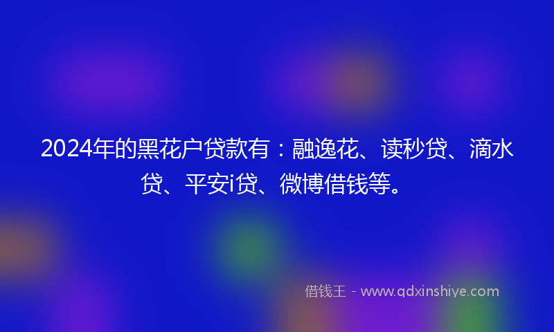 2024年的黑花户贷款有：融逸花、读秒贷、滴水贷、平安i贷、微博借钱等。