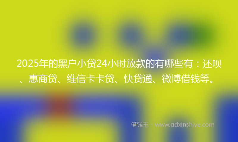2025年的黑户小贷24小时放款的有哪些有：还呗、惠商贷、维信卡卡贷、快贷通、微博借钱等。