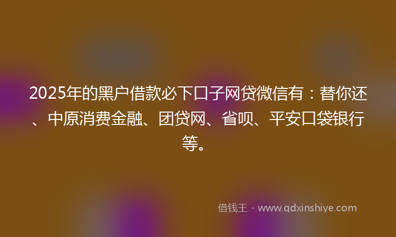 2025年的黑户借款必下口子网贷微信有：替你还、中原消费金融、团贷网、省呗、平安口袋银行等。