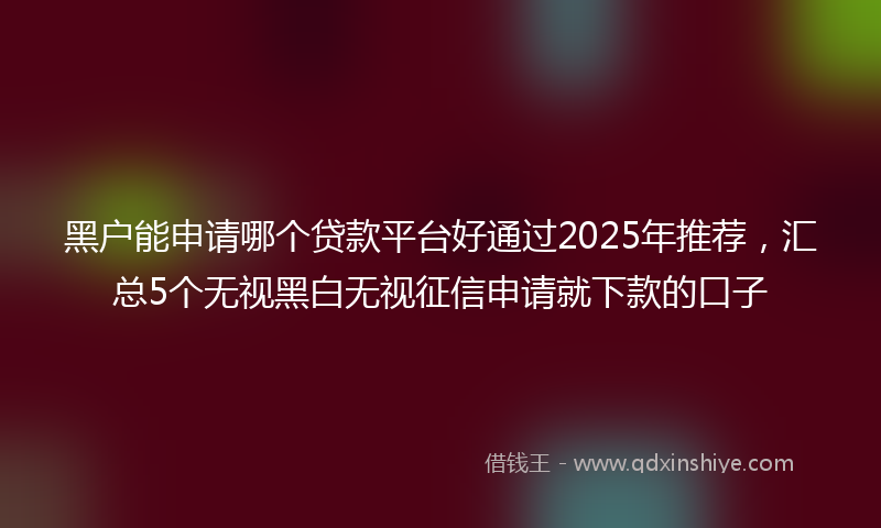 黑户能申请哪个贷款平台好通过2025年推荐，汇总5个无视黑白无视征信申请就下款的口子