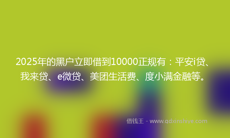 2025年的黑户立即借到10000正规有：平安i贷、我来贷、e微贷、美团生活费、度小满金融等。