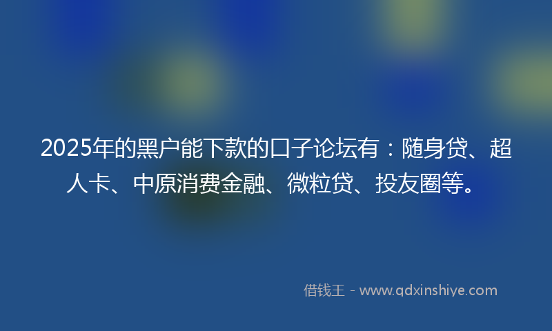 2025年的黑户能下款的口子论坛有：随身贷、超人卡、中原消费金融、微粒贷、投友圈等。