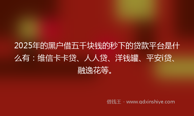 2025年的黑户借五千块钱的秒下的贷款平台是什么有：维信卡卡贷、人人贷、洋钱罐、平安i贷、融逸花等。