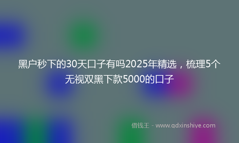 黑户秒下的30天口子有吗2025年精选，梳理5个无视双黑下款5000的口子