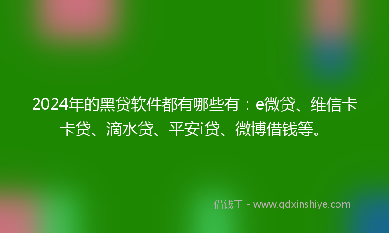 2024年的黑贷软件都有哪些有：e微贷、维信卡卡贷、滴水贷、平安i贷、微博借钱等。