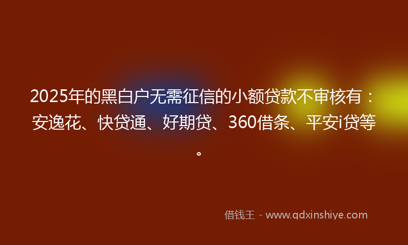 2025年的黑白户无需征信的小额贷款不审核有：安逸花、快贷通、好期贷、360借条、平安i贷等。