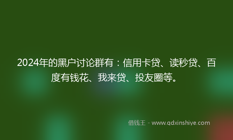2024年的黑户讨论群有：信用卡贷、读秒贷、百度有钱花、我来贷、投友圈等。