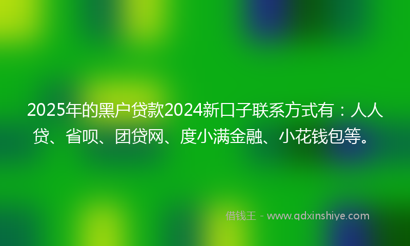 2025年的黑户贷款2024新口子联系方式有：人人贷、省呗、团贷网、度小满金融、小花钱包等。