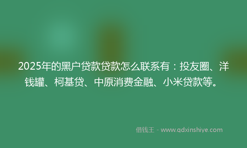 2025年的黑户贷款贷款怎么联系有：投友圈、洋钱罐、柯基贷、中原消费金融、小米贷款等。