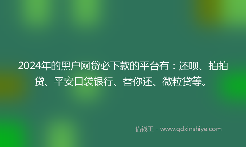 2024年的黑户网贷必下款的平台有：还呗、拍拍贷、平安口袋银行、替你还、微粒贷等。