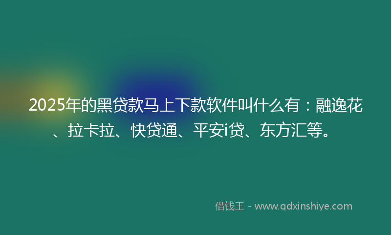 2025年的黑贷款马上下款软件叫什么有：融逸花、拉卡拉、快贷通、平安i贷、东方汇等。