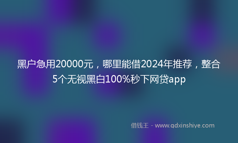 黑户急用20000元，哪里能借2024年推荐，整合5个无视黑白100%秒下网贷app
