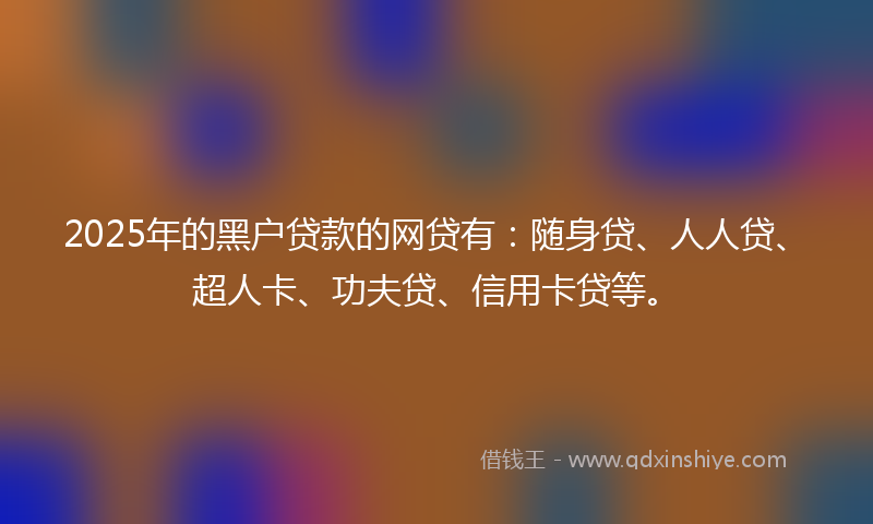 2025年的黑户贷款的网贷有：随身贷、人人贷、超人卡、功夫贷、信用卡贷等。
