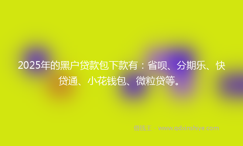 2025年的黑户贷款包下款有：省呗、分期乐、快贷通、小花钱包、微粒贷等。
