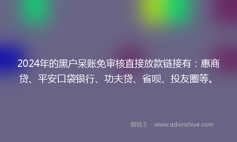 2024年的黑户呆账免审核直接放款链接有：惠商贷、平安口袋银行、功夫贷、省呗、投友圈等。