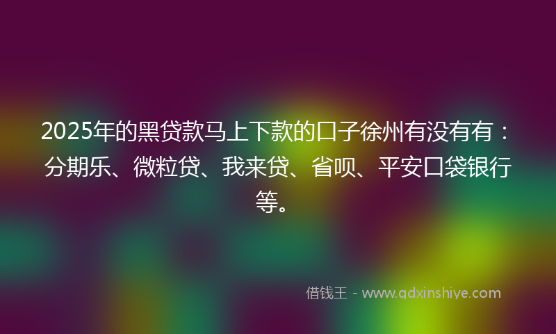 2025年的黑贷款马上下款的口子徐州有没有有：分期乐、微粒贷、我来贷、省呗、平安口袋银行等。