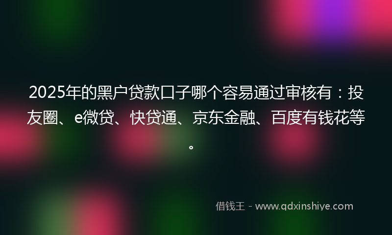 2025年的黑户贷款口子哪个容易通过审核有：投友圈、e微贷、快贷通、京东金融、百度有钱花等。