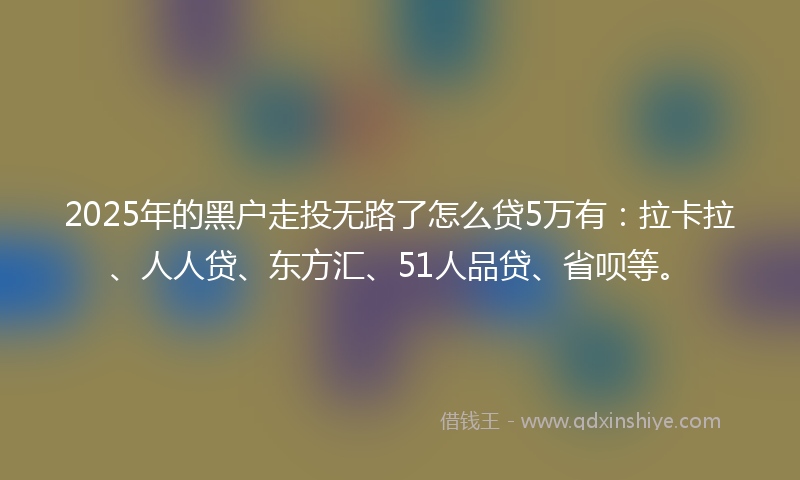 2025年的黑户走投无路了怎么贷5万有：拉卡拉、人人贷、东方汇、51人品贷、省呗等。