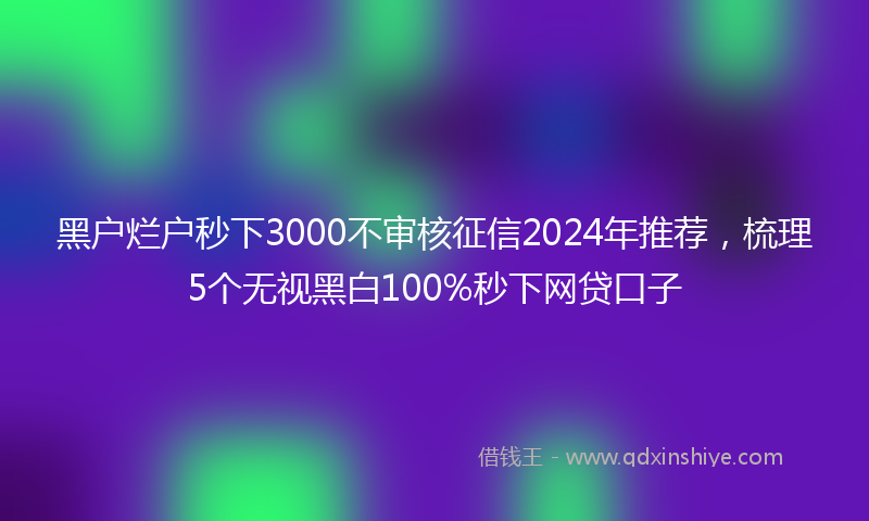 黑户烂户秒下3000不审核征信2024年推荐，梳理5个无视黑白100%秒下网贷口子