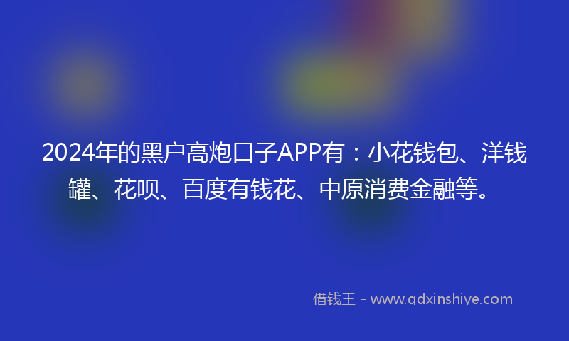 2024年的黑户高炮口子APP有：小花钱包、洋钱罐、花呗、百度有钱花、中原消费金融等。