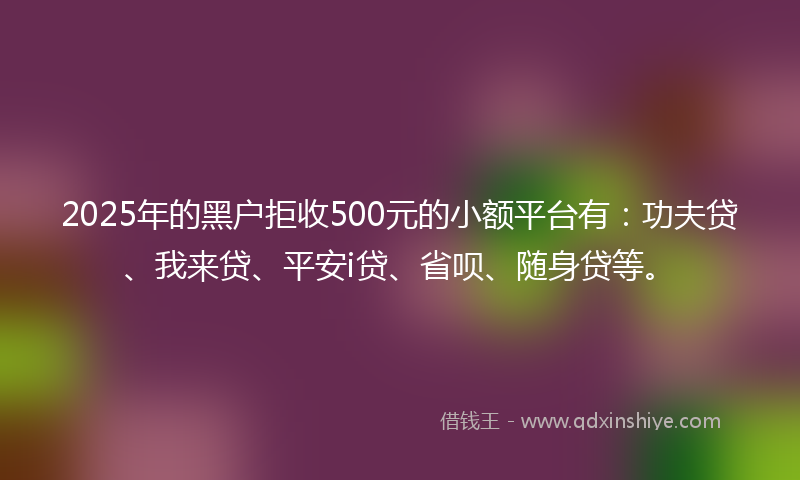 2025年的黑户拒收500元的小额平台有：功夫贷、我来贷、平安i贷、省呗、随身贷等。