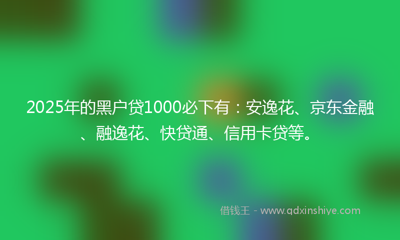 2025年的黑户贷1000必下有：安逸花、京东金融、融逸花、快贷通、信用卡贷等。