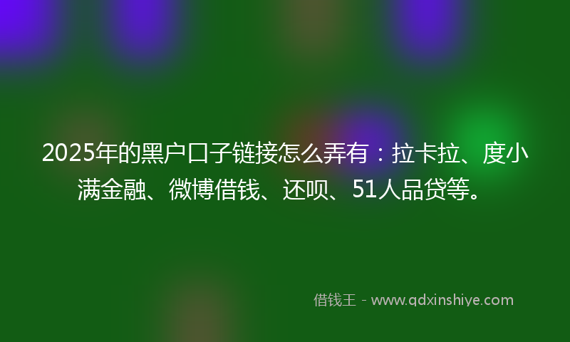 2025年的黑户口子链接怎么弄有：拉卡拉、度小满金融、微博借钱、还呗、51人品贷等。