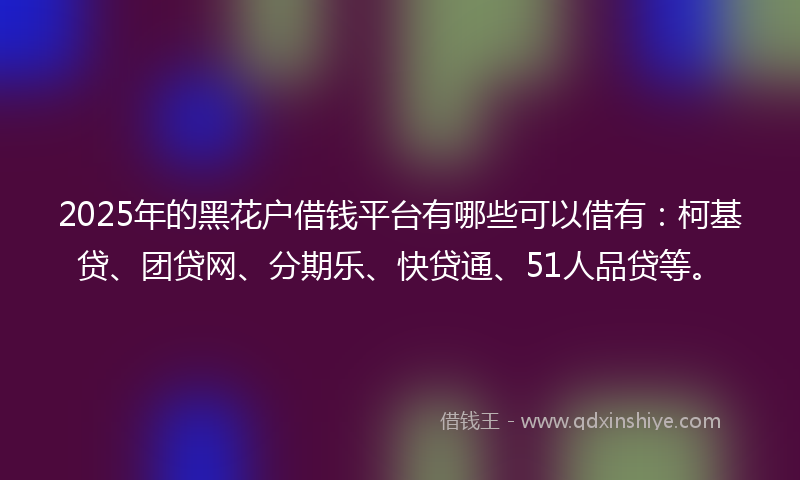 2025年的黑花户借钱平台有哪些可以借有：柯基贷、团贷网、分期乐、快贷通、51人品贷等。