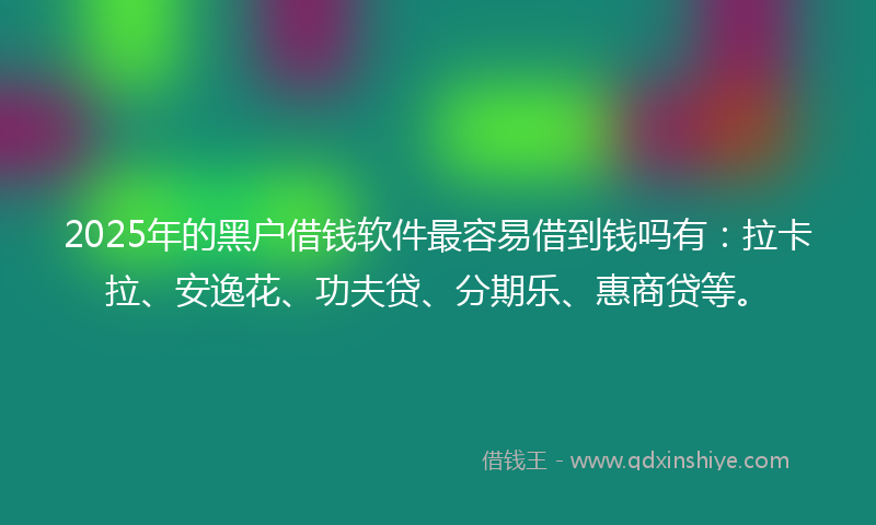 2025年的黑户借钱软件最容易借到钱吗有：拉卡拉、安逸花、功夫贷、分期乐、惠商贷等。
