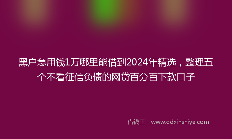 黑户急用钱1万哪里能借到2024年精选，整理五个不看征信负债的网贷百分百下款口子